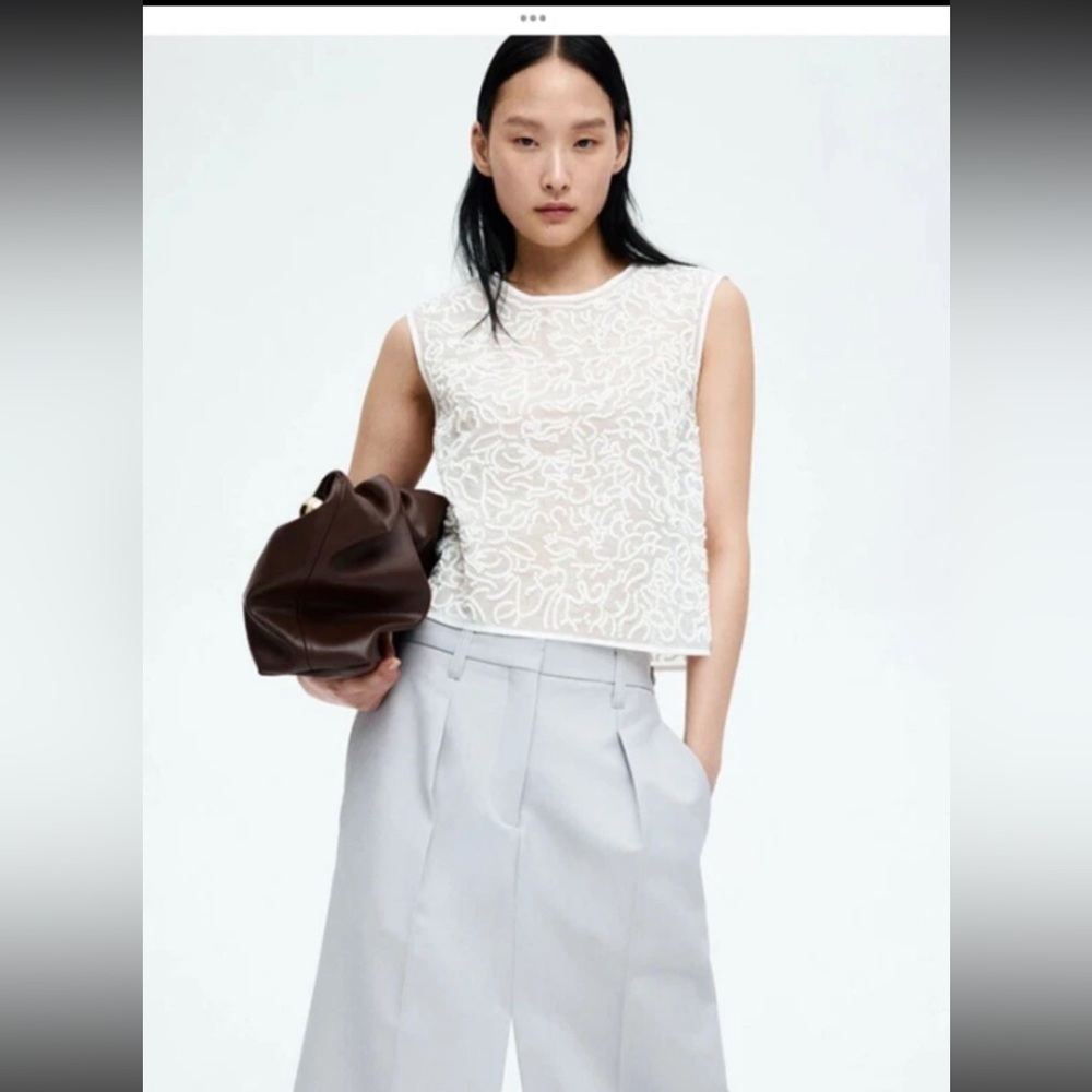 Bebe White French knot embroidery Top NWT